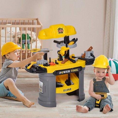 CHILDRENS TOY WORK BENCH WITH TOOLS HARD HAT ROLE PLAY BUILDERS SET 