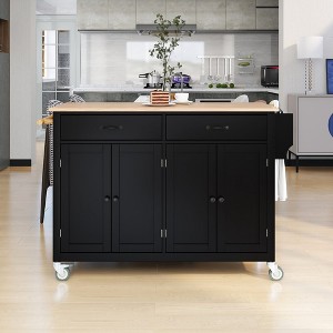 Mobile Kitchen Island Cart, Rolling Kitchen Island With 2 Drawers, 4 Doors Cabinet, Kitchen Island on Wheels for Hotel Kitchen Dinning Room - 1 of 4