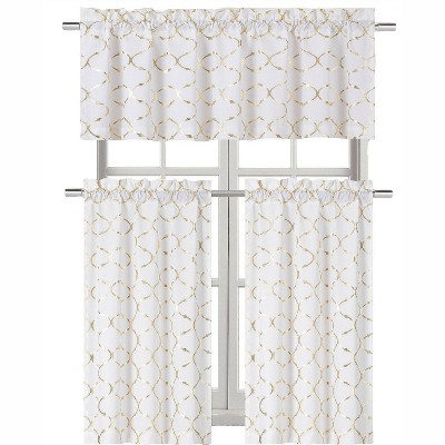 Kate Aurora Metallic Lattice Clover Ultra Luxurious Complete Kitchen Curtain Tier & Valance Window Curtains Set