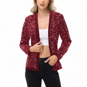 Anna-Kaci Women's Long Sleeve Open Front Sequin Jacket with Satin Trim - 1 of 4