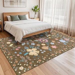 Washable Area Rug Boho Floral Rugs for Living Room, Soft Low Pile Non Shedding Floor Carpet with Low Pile for Kitchen Dining Bedroom Nursery - 1 of 4