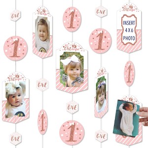 Big Dot of Happiness 1st Birthday Little Miss Onederful - Girl First Birthday Party Vertical Photo Garland 35 Pieces - 1 of 4