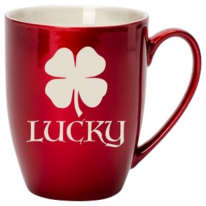 100 North Four Leaf Clover 10 Ounce Cardinal Red Metallic Finish, Comfortably Fits Your Hands, New Bone China Coffee Tea Cup Mug, Lucky - 1 of 1