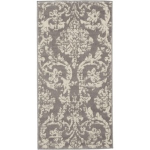 HomeRoots 2' X 4' Gray Damask Power Loom Area Rug - 1 of 4