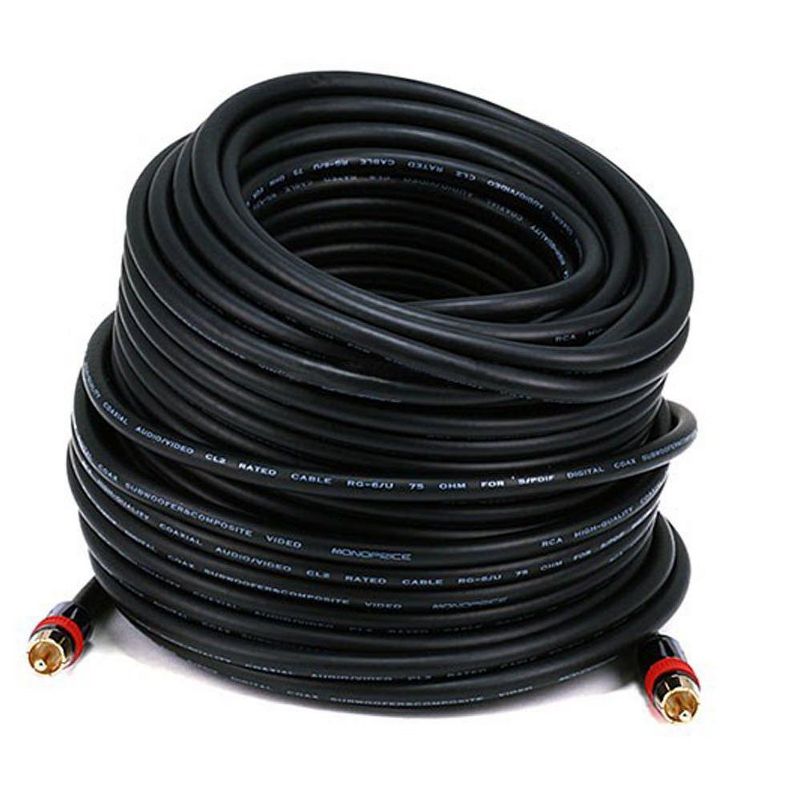 Monoprice Coaxial Audio/Video - 100 Feet - Black | RCA CL2 Rated RG6/U 75ohm (for S/PDIF, Digital Coax, Subwoofer & Composite Video, 1 of 3