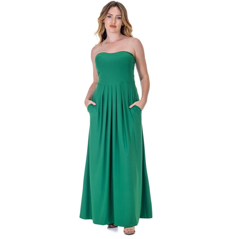 24seven Comfort Apparel Womens Pleated A Line Strapless Maxi Dress With Pockets, 1 of 7