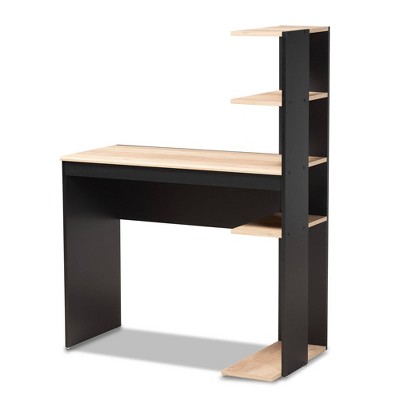 Callahan Two-Tone Wood Desk with Shelves Gray/Oak - Baxton Studio