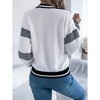 Coolmee Women's Striped Tunic Sweaters Casual V Neck Long Sleeve Color Block Knit Pullover Jumper Tops - 4 of 4
