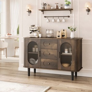 CuisinSmart Sideboard Buffet Cabinet with 2 Fluted Glass Doors&3 Drawers, Farmhouse Accent Coffee Bar with Adjustable Shelves for Kitchen Living Room - 1 of 4