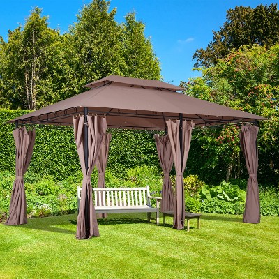 Khaki 10' x 13' Steel Frame Patio Gazebo with Curtains