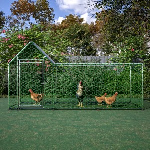 Outdoor Metal Chicken Coop, Chicken Coop Run, Outdoor Walk-in Poultry Cage, Large Walk In Chicken Run Pen with Waterproof Cover and Door for Backyard - 1 of 4