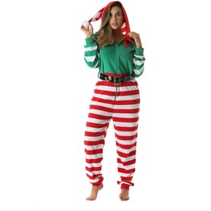 #followme Womens One Piece Christmas Themed Adult Bodysuit Microfleece Hoody Winter Pajamas - 1 of 4