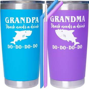 DORADREAMDEKO Grandma and Grandpa Shark Cup Coffee Mug Tumbler - Purple