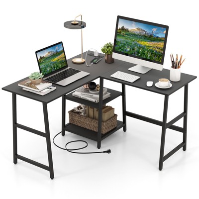 Tangkula L Shaped Corner Computer Desk Study Table w/Storage Shelves