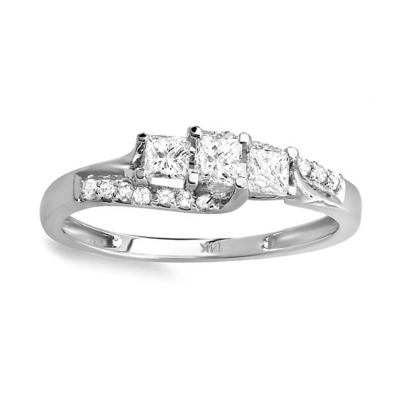 Pompeii3 1/2ct Princess Cut Diamond 3 Stone Engagement Ring 10K White Gold, 1 of 4