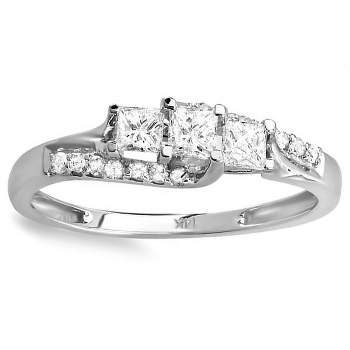 Pompeii3 1/2ct Princess Cut Diamond 3 Stone Engagement Ring 10K White Gold