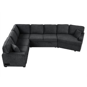 VYNXARIA 126in L-shaped Sofa Sectional Sofa Couch Pull-out Sofa Bed with Charging Devices and Cup Holders for Living Room, Blue Black - 1 of 4