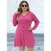 Women's Plus Size Fall Casual Long Sleeve Ribbed Striped Bodycon Mini Dress A-Line Button V Neck Short Dress - 3 of 4