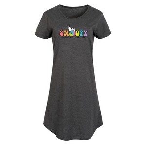 Women's Peanuts Snoopy Beach Ball Graphic T-shirt Dress - Heather Charcoal - 4X - 1 of 4