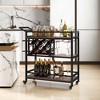 Costway 3-tier Bar Cart on Wheels Home Kitchen Serving Cart with Wine Rack & Glass Holder Rustic Brown/Brown - 2 of 4
