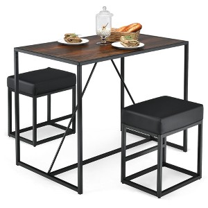 Costway 3pcs Dining Set Metal Frame Kitchen Table and 2 Stools Home Breakfast - 1 of 4