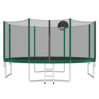 Jump Into Fun 14 FT Recreational Trampoline for Kids Equipped with seamless fully enclosed safety net Basketball Hoop and Ladder for Kids and Adults