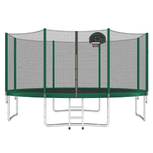 Jump Into Fun 14 FT Recreational Trampoline for Kids Equipped with seamless fully enclosed safety net Basketball Hoop and Ladder for Kids and Adults - 1 of 4