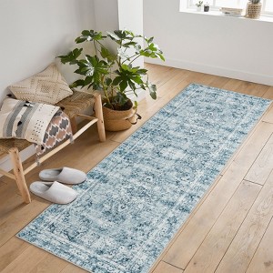Short Pile Washable Area Rug - Boho Vintage Living Room & Bedroom Rug, Non-Slip, Machine Washable - 1 of 4