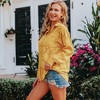 Anna-Kaci Women's Floral Long Sleeves Semi Sheer Turndown Collar Button Down Blouse Shirt- Large ,Yellow - 3 of 4