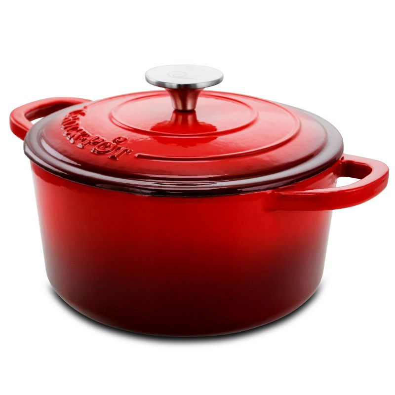 Crock-pot Artisan 3 Quart Enameled Cast Iron Casserole with Lid in Gradient Red, 1 of 8