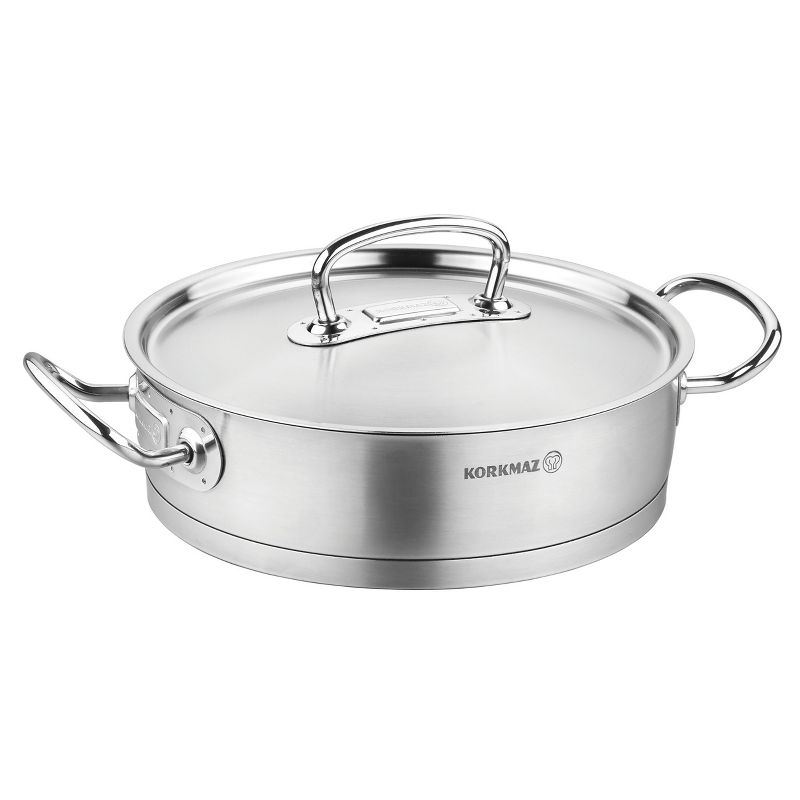 Korkmaz Proline Professional Series Stainless Steel Saute Pan with Lid in Silver, 1 of 7