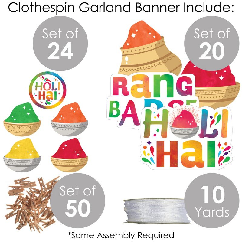 Big Dot of Happiness Holi Hai - Festival of Colors Party DIY Decorations - Clothespin Garland Banner - 44 Pieces, 5 of 8