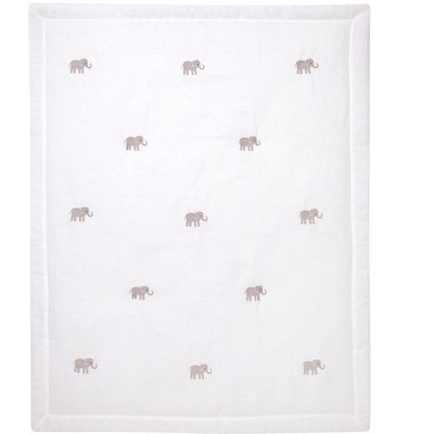 Lambs & Ivy Signature Elephant Creamy White Linen Embroidered Baby Crib Quilt