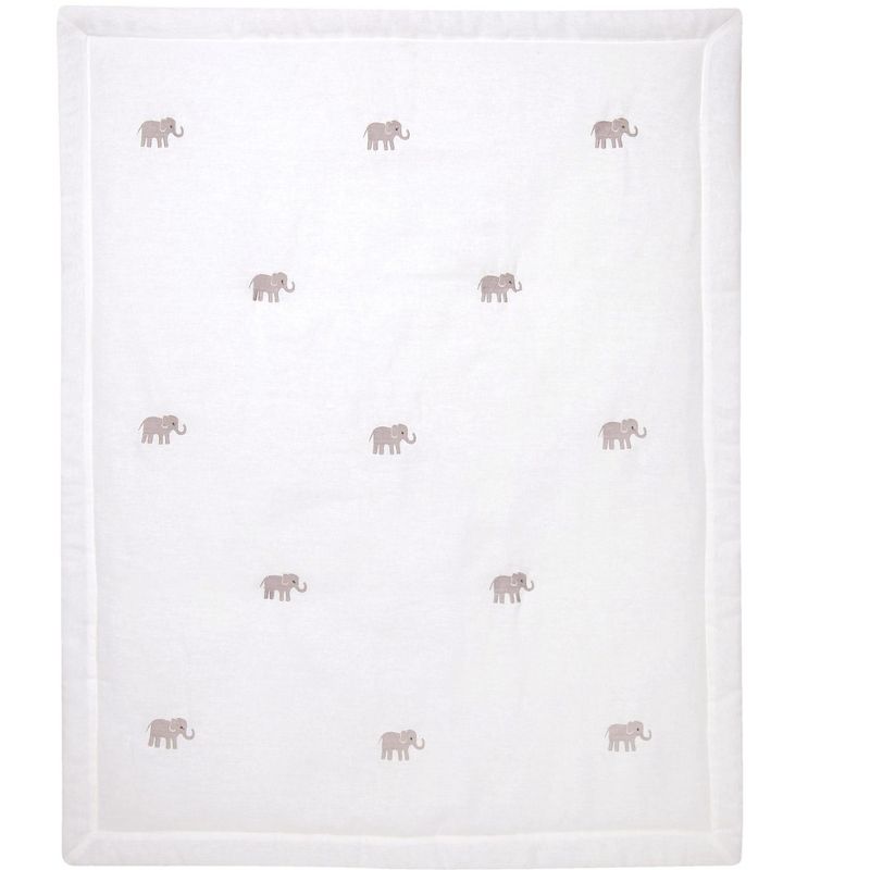 Lambs & Ivy Signature Elephant Creamy White Linen Embroidered Baby Crib Quilt, 1 of 4