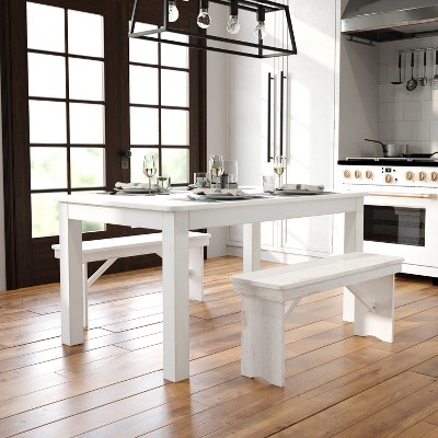 65" Antique Rustic White Reclaimed Wood Farmhouse Dining Table