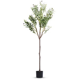 iMountek"5.9FT Artificial Olive Tree with Lush Leaves & Faux Fruits in Black Planter for Home & Office"Green - 1 of 1