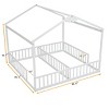 Fontoi Beds, Double Twin Floor Bed with Fence, Wood Bed with Guardrails for Girls and Boys, White, 78.2"*70.5"*83.9" - 2 of 4