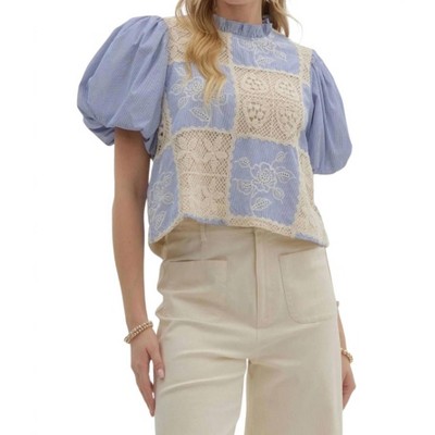 Women's EVIE PATCHWORK STRIPED BUBBLE SLEEVE TOP - entro