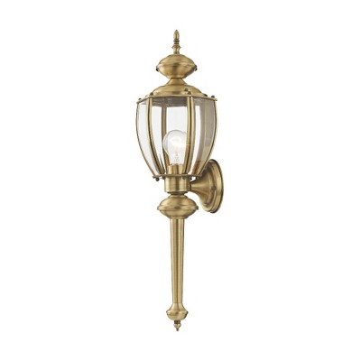 Antique Brass Lantern Sconce with Clear Beveled Glass, 1-Light