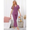 cheibear Women's 2 Pcs Button Down Short Sleeve Shirt and Pants Pajama Set Loungewear - 2 of 4