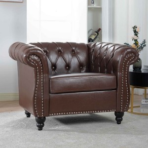 CAVINAS PU Leather Accent Chair with Button Tufted Back and Birch Wooden Legs,Upholstered Living Room Chairs,Reading Chairs for Living Room - 1 of 4