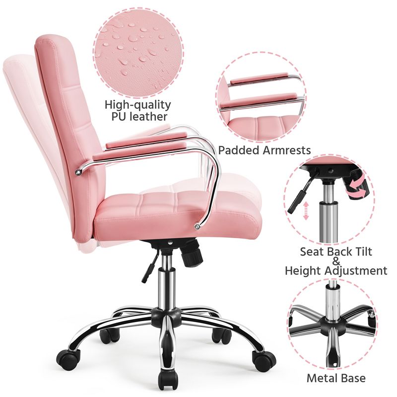 Yaheetech Mid-Back Office Chair with Arms 360° Swivel PU Leather Office Executive Chair, 5 of 10