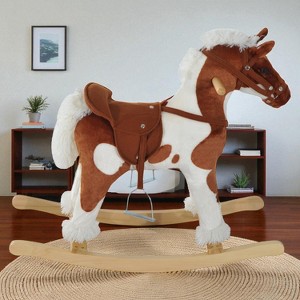 Mshliw Wooden Toddler Rocking Horse with Plush Saddle, Nursery Rhyme Music & Stable Base for Kids Ages 3+, Halloween gift - 1 of 4