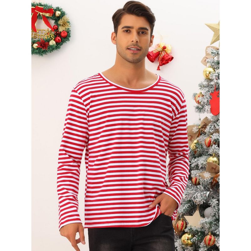 Lars Amadeus Men's Casual Basic Crew Neck Long Sleeves Pullover Striped T-Shirt, 2 of 6