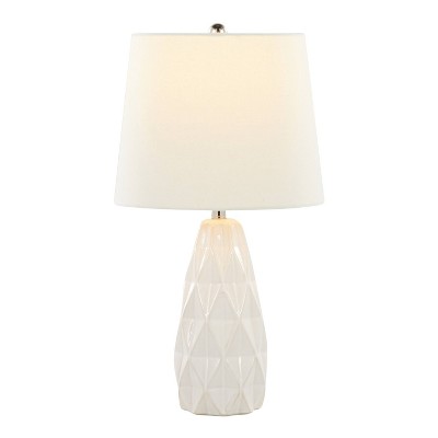 Set of 2 White Ceramic Accent Lamps with Linen Shades