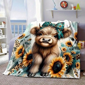 Cartoon Cute Cow Print Flannel Throw Blanket - All Seasons, Christmas Gift. - 1 of 4