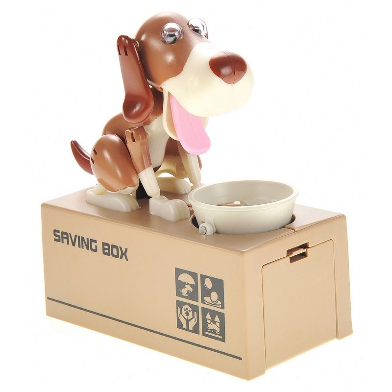 Insten My Dog Piggy Bank, Robotic Coin Munching Money Box, Kids Toys Birthday Gift, White Brown, 1 of 6