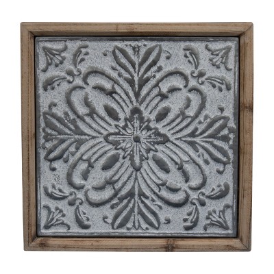 Whitewashed Tin Tile with Wood Frame Wall Decor - Foreside Home & Garden