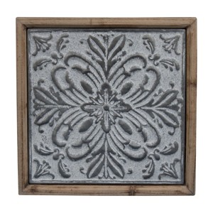 Whitewashed Tin Tile with Wood Frame Wall Decor - Foreside Home & Garden - 1 of 4