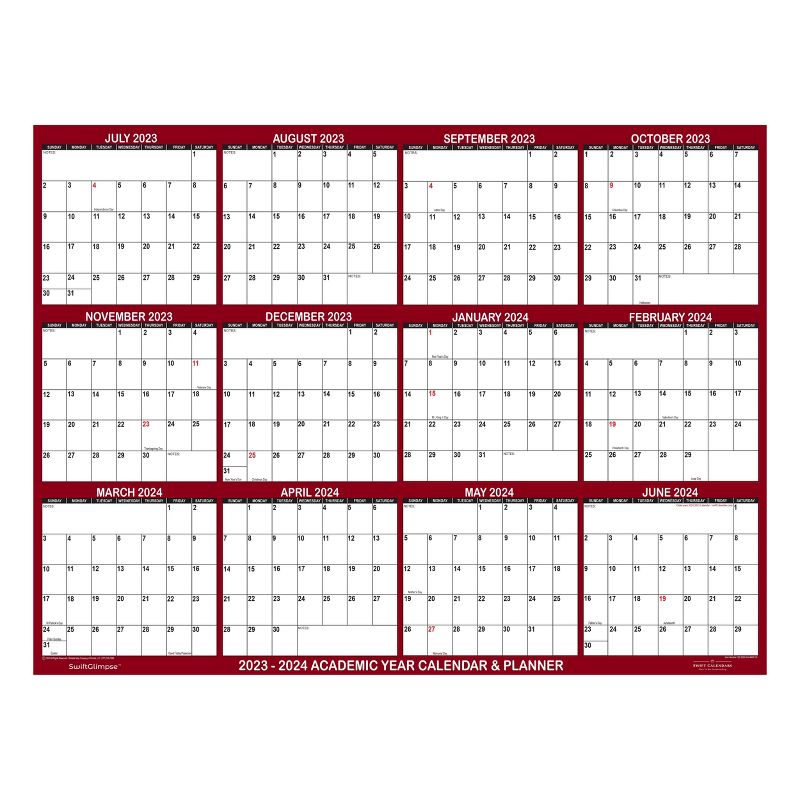 SwiftGlimpse 2023-2024 Academic Year Wall Calendar &#38; Planner 48&#34;x72&#34; Maroon, 1 of 5
